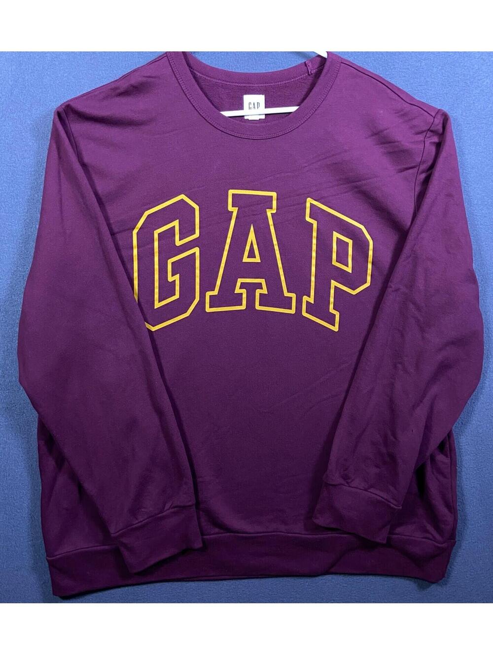 GAP Crewneck Sweatshirt Pullover Men's 2XL XXL Maroon Yellow Preppy Spellout EUC
